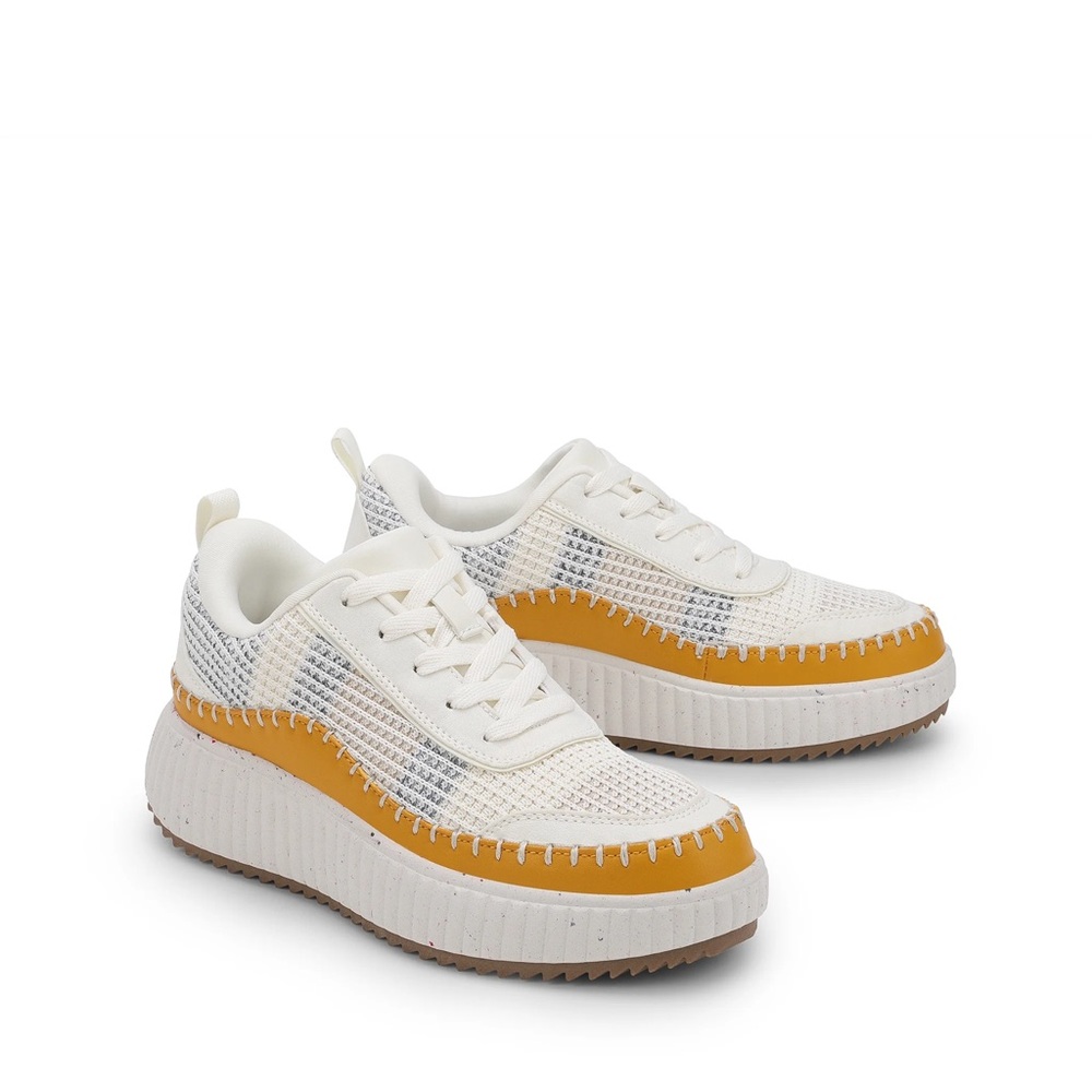 DREAM PAIRS Women’s Platform Knit Mesh Sneakers White Yellow Lace Size 9.5